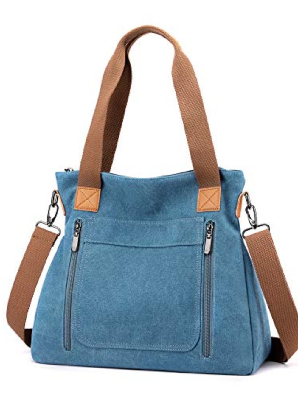 Canvas Shoulder Bag Multi-Pocket Top Handle Tote Detachable Strap